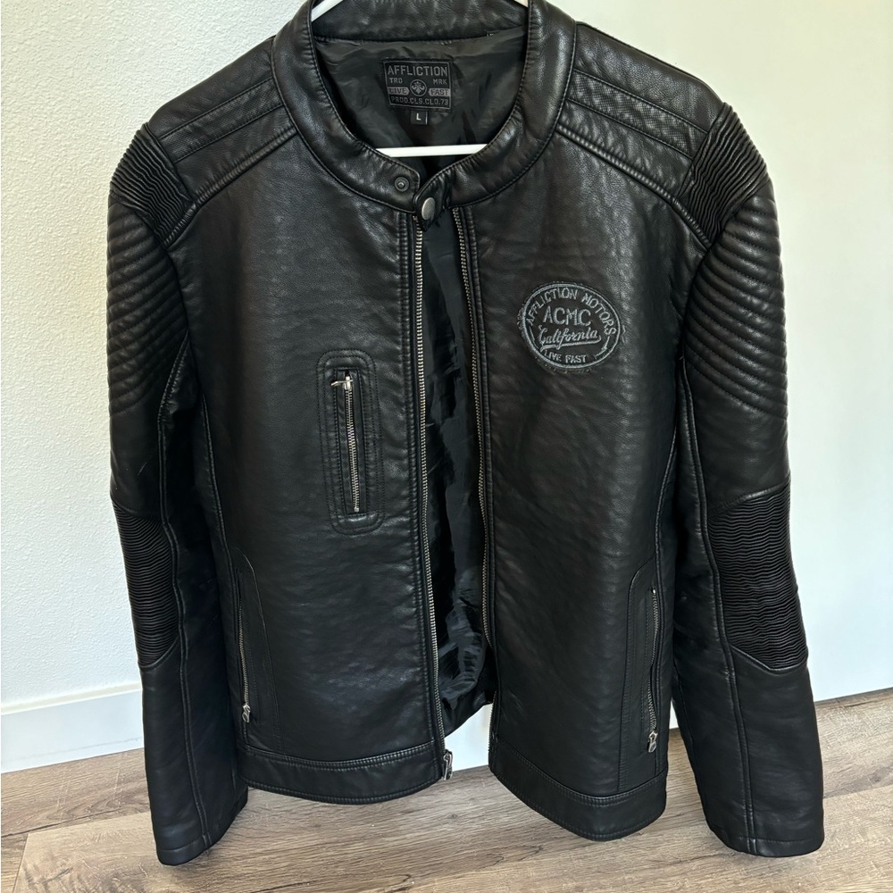 Men’s L Affliction embroidered leather jacket